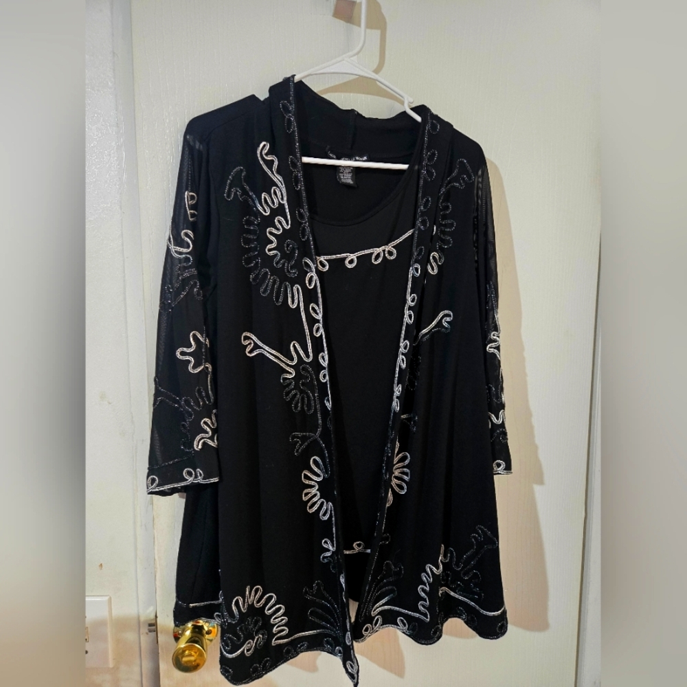 2X Lauren Michelle Black and Silver Cardigan Sheer Sleeves.